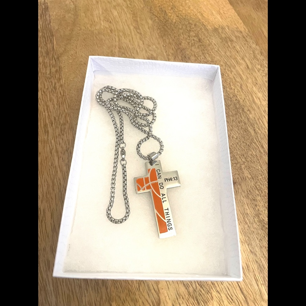 Inspirational Stainless Steel Basketball Cross Necklace
